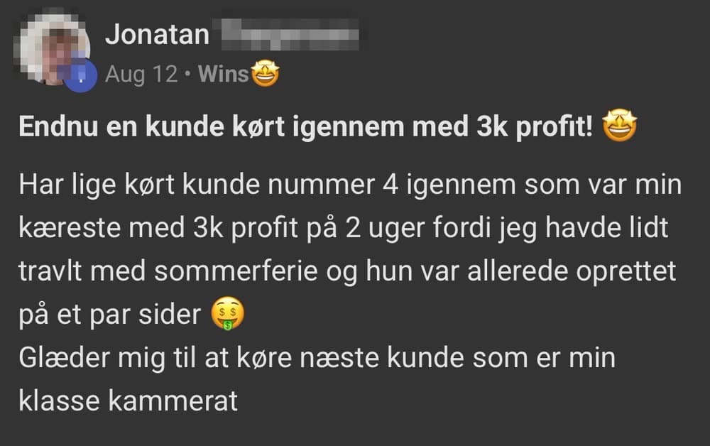 Jonatan, kunde nummer fire: +3.000 kr