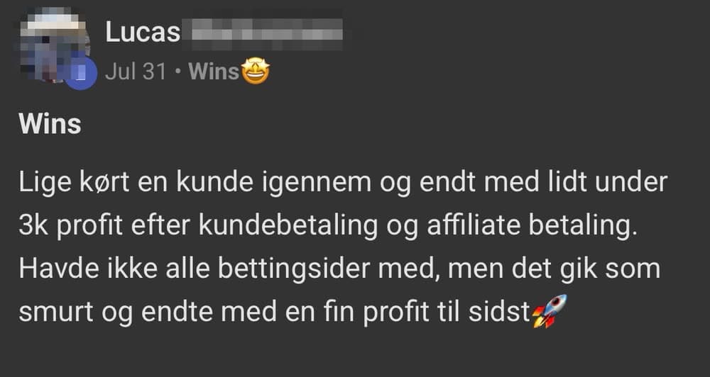 Lucas, første kunde: +3.000 kr